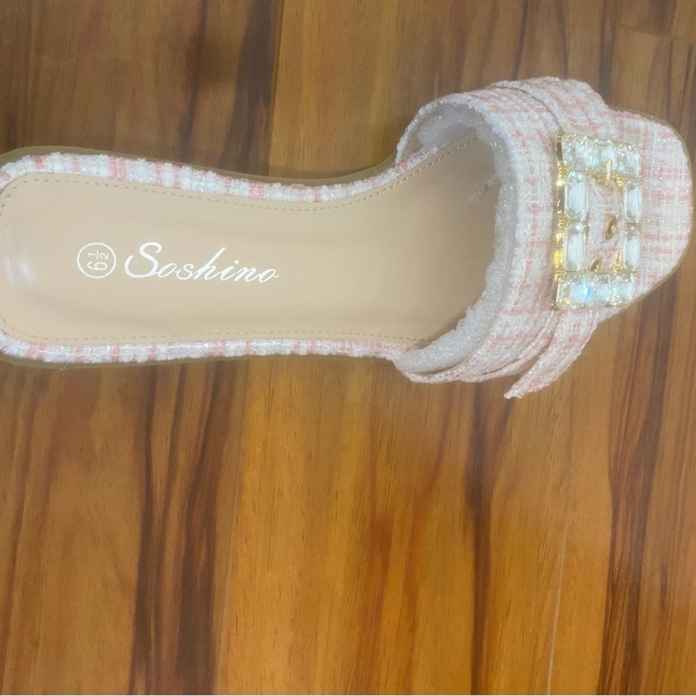 Pink Tweed Slide Sandals - Picture 2 of 5